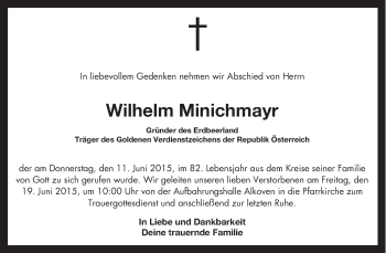 Traueranzeige von Wilhelm Minichmayr von OÖNachrichten