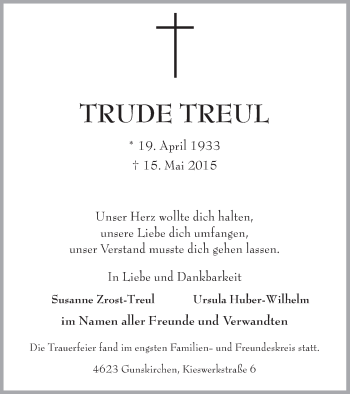 Traueranzeige von Trude Treul von OÖNachrichten