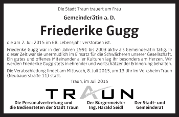 Traueranzeige von Friederike Gugg von OÖNachrichten