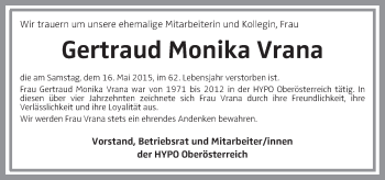 Traueranzeige von Gertraud Monika Vrana von OÖNachrichten