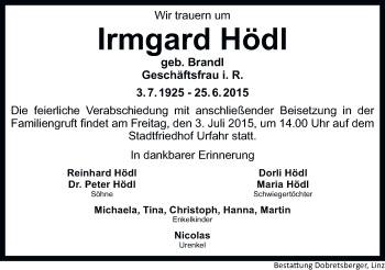 Traueranzeige von Irmgard Hödl von OÖNachrichten