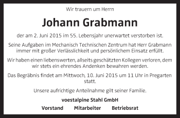 Traueranzeige von Johann Grabmann von OÖNachrichten
