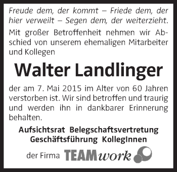 Traueranzeige von Walter Landlinger von OÖNachrichten