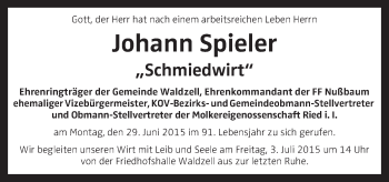 Traueranzeige von Johann Spieler von OÖNachrichten