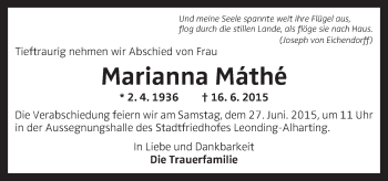 Traueranzeige von Marianna Máthé von OÖNachrichten