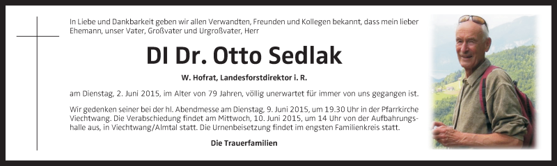  Traueranzeige für Otto Sedlak vom 09.06.2015 aus OÖNachrichten