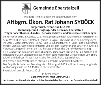 Traueranzeige von Johann Syböck von OÖNachrichten