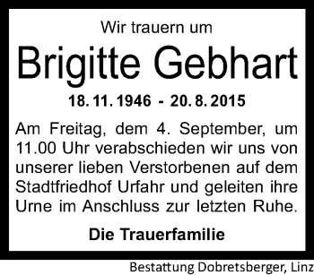 Traueranzeige von Brigitte Gebhardt von OÖNachrichten