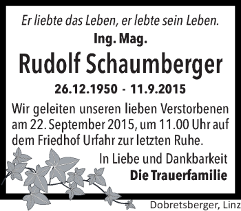 Traueranzeige von Rudolf Schaumberger von OÖNachrichten