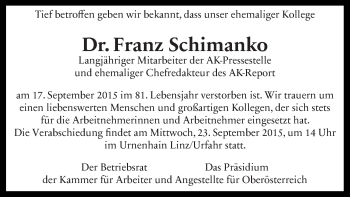 Traueranzeige von Franz Schimanko von OÖNachrichten