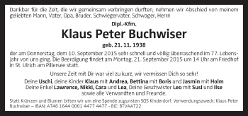 Traueranzeige von Klaus Peter Buchwiser von OÖNachrichten