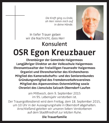 Traueranzeige von Egon Kreuzbauer von OÖNachrichten