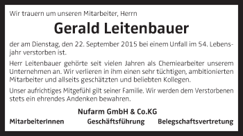 Traueranzeige von Gerald Leitenbauer von OÖNachrichten