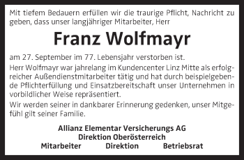 Traueranzeige von Franz Wolfmayr von OÖNachrichten