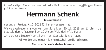 Traueranzeige von Hermann Schenk von OÖNachrichten