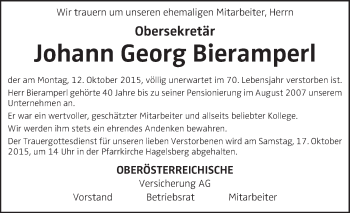 Traueranzeige von Johann Georg Bieramperl von OÖNachrichten