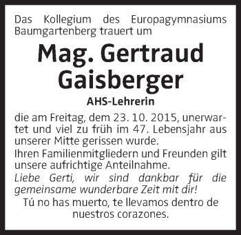 Traueranzeige von Gertraud Gaisberger von OÖNachrichten