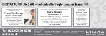 Traueranzeige von Bestattungen vom 03.10.2015 von OÖNachrichten