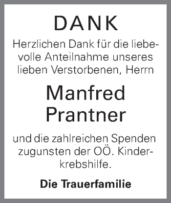 Traueranzeige von Manfred Prantner von OÖNachrichten