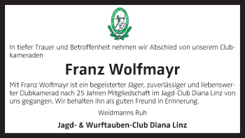 Traueranzeige von Franz Wolfmayr von OÖNachrichten
