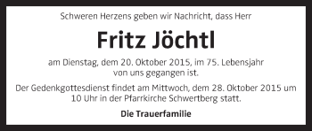 Traueranzeige von Fritz Jöchtl von OÖNachrichten