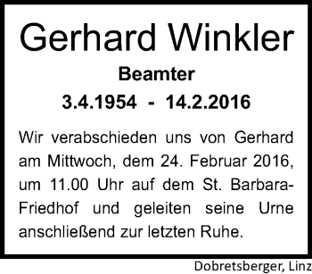 Traueranzeige von Gerhard Winkler von OÖNachrichten