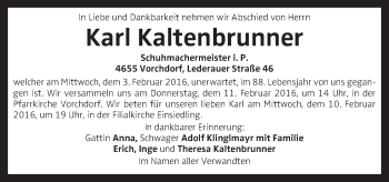 Traueranzeige von Karl Kaltenbrunner von OÖNachrichten