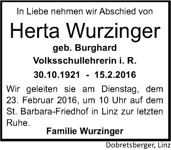 Traueranzeige von Herta Wurzinger von OÖNachrichten