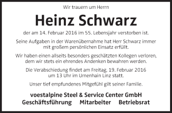 Traueranzeige von Heinz Schwarz von OÖNachrichten