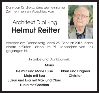 Traueranzeige von Helmut Reitter von OÖNachrichten