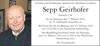 Traueranzeige von Sepp Geirhofer von OÖNachrichten