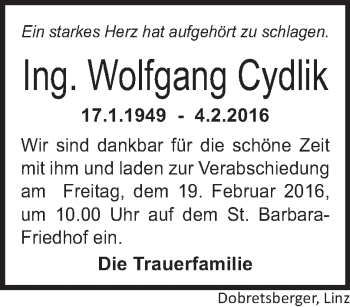 Traueranzeige von Wolfgang Cydlik von OÖNachrichten