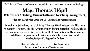 Traueranzeige von Thomas Höpfl von OÖNachrichten