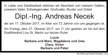 Traueranzeige von Andreas Necek von OÖNachrichten
