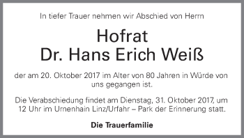 Traueranzeige von Hans Erich Weiß von OÖNachrichten
