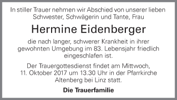 Traueranzeige von Hermine Eidenberger von OÖNachrichten