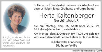 Traueranzeige von Herta Kaltenberger von OÖNachrichten