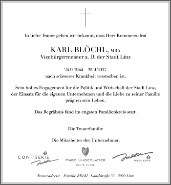 Traueranzeige von Karl Blöchl von OÖNachrichten