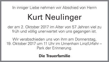 Traueranzeige von Kurt Neulinger von OÖNachrichten