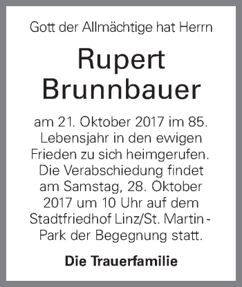 Traueranzeige von Rupert Brunnbauer von OÖNachrichten
