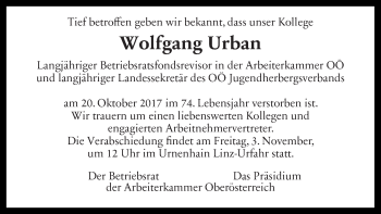 Traueranzeige von Wolfgang Urban von OÖNachrichten