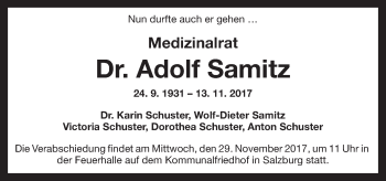 Traueranzeige von Adolf Samitz von OÖNachrichten