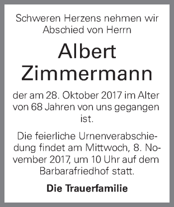 Traueranzeige von Albert Zimmermann von OÖNachrichten
