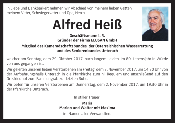 Traueranzeige von Alfred Heiß von OÖNachrichten