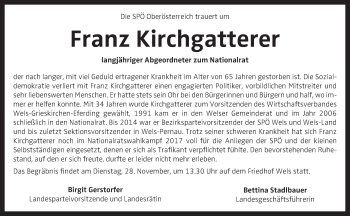 Traueranzeige von Franz Kirchgatterer von OÖNachrichten