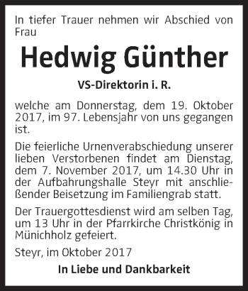 Traueranzeige von Hedwig Günther von OÖNachrichten