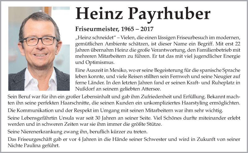  Traueranzeige für Heinz Payrhuber vom 25.11.2017 aus OÖNachrichten