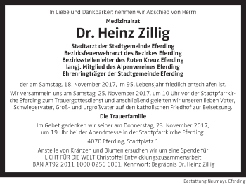 Traueranzeige von Heinz Zillig von OÖNachrichten