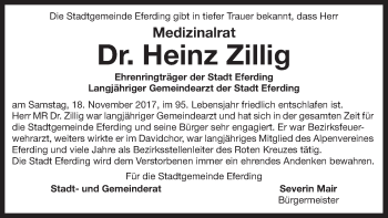 Traueranzeige von Heinz Zillig von OÖNachrichten