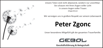 Traueranzeige von Peter Zgonc von OÖNachrichten